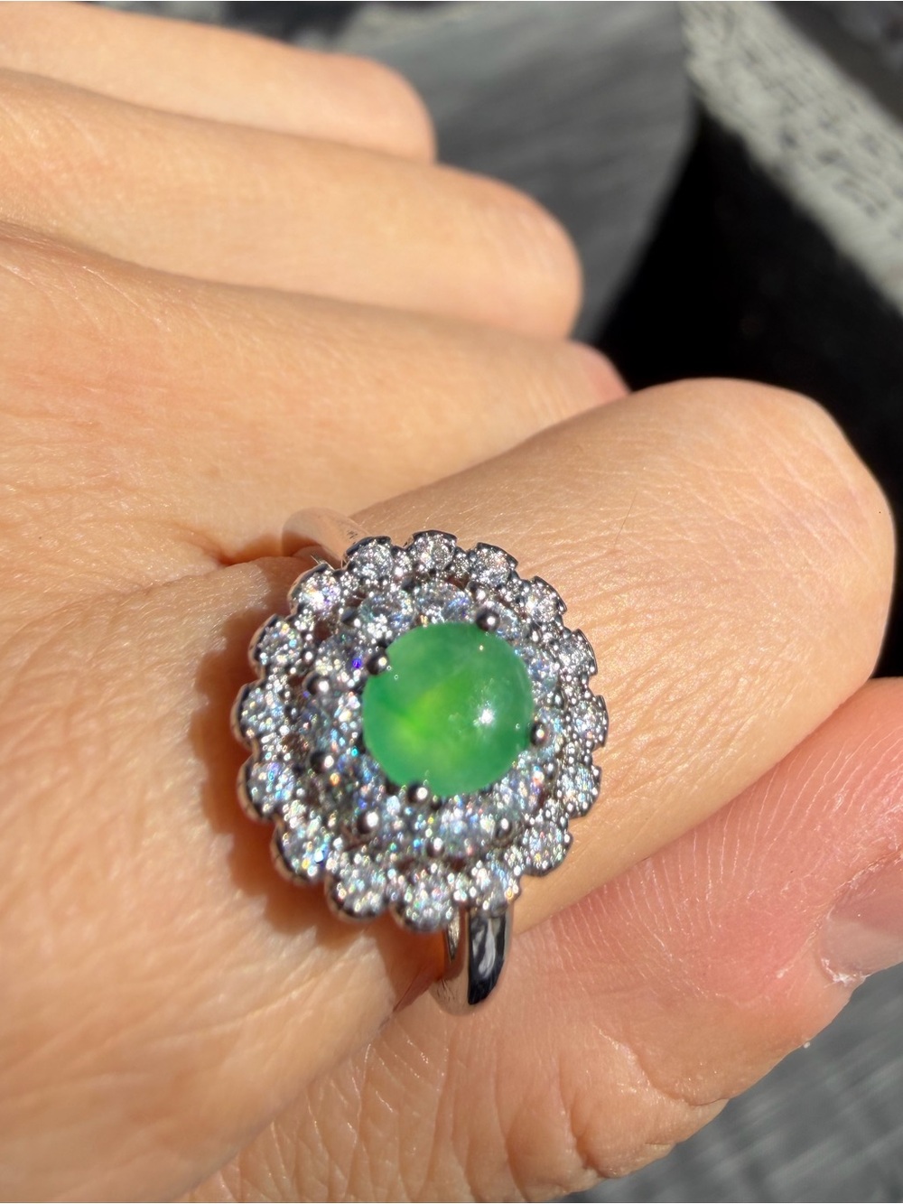 Natural Burmese Jadeite A Jade Green Cabochon Ring